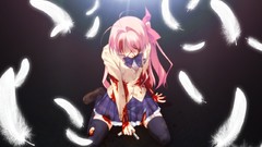 Head feathers Anime chaos pink hair long hair seifuku sakihata 