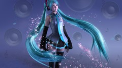 Headphones 3d long hair green eyes hatsune miku vocaloid green 