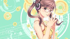 Headphones Anime anime girls brunettes meganekko soft shading