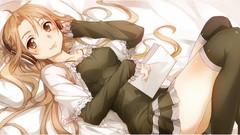 Headphones Anime anime girls lying down sword art online yuuki 