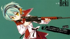 Headphones Anime blue hair anime girls school uniforms yellow 