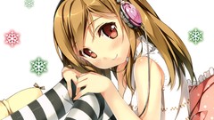 Headphones Anime brown blush anime girls hair ornaments striped 