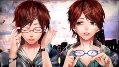 Headphones Anime brown glasses anime girls fantasy art soft 