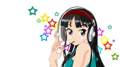 Headphones Anime brunettes black eyes pocky Simple Background 