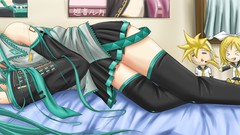 Headphones Anime Chibi blue hair pink hair long hair anime 