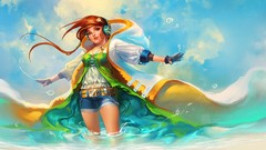 Headphones anime girls artwork fantasy art