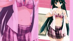 Headphones anime girls bra underwear open shirt