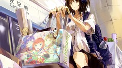 Headphones anime girls brunettes