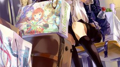 Headphones anime girls brunettes original characters