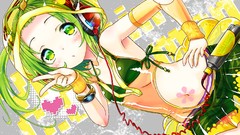 Headphones anime girls green eyes green hair bikini top c.c. 