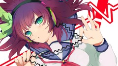 Headphones anime girls green eyes school uniforms angel beats 