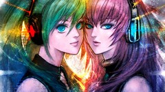 Headphones anime girls hatsune miku vocaloid megurine luka