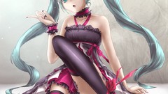 Headphones anime girls hatsune miku vocaloid panties twintails