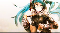 Headphones anime girls hatsune miku vocaloid twintails