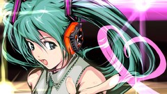 Headphones anime girls hatsune miku vocaloid twintails aqua hair