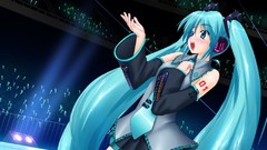 Headphones anime girls hatsune miku vocaloid twintails thigh 