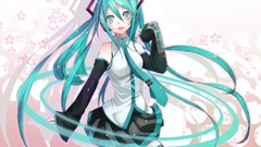 Headphones anime girls hatsune miku vocaloid twintails thigh 
