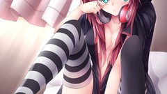Headphones anime girls nekomimi animal ears cat ears tails 