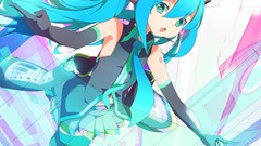 Headphones Anime gloves elbows blue hair long hair anime girls 