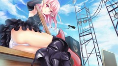 Headphones Anime guitars short hair skies ecchi panties