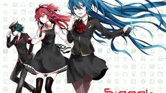 Headphones Anime hats clocks blue hair pink hair pink eyes 