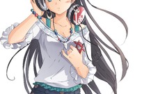 Headphones Anime long hair anime girls blue eyes black hair 