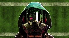 Headphones Anime masks anime girls purple eyes gas masks 