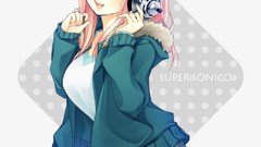 Headphones Anime red eyes pink hair anime girls super sonico