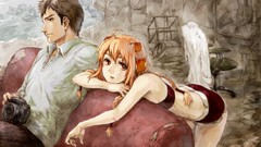 Headphones Anime ruins Photographers Cameras drawings blondes 