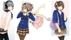 Headphones Anime skirts scarfs blush short hair thigh highs