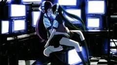 Headphones Anime stockings skirts kissing school uniforms 