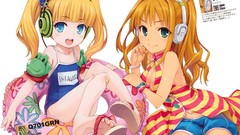 Headphones Anime swimming school blondes anime girls blue eyes 