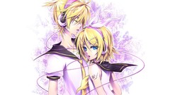 Headphones Anime tie blondes twins anime girls blue eyes school 