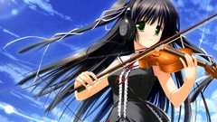 Headphones Anime violins green eyes violinist black hair