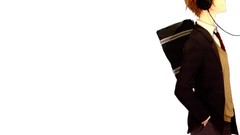 Headphones Anime white background brunettes school uniforms 