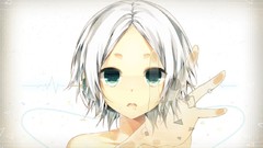 Headphones Anime white hair faces short hair aqua eyes