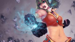 Headphones armor navel angry armpits green eyes bandages short 