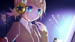 Headphones artist anime girls blue eyes vocaloid kagamine len 