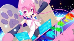 Headphones artist pink hair pink eyes anime girls vocaloid 