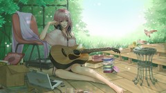 Headphones barefoot anime girls vocaloid megurine luka