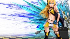 Headphones blondes anime girls blue eyes vocaloid thigh highs 