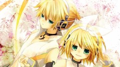 Headphones blondes anime girls green eyes vocaloid kagamine len 