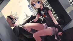 Headphones blondes cityscapes vocaloid