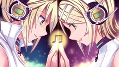 Headphones blondes green eyes vocaloid kagamine len kagamine rin