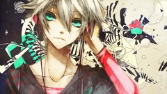 Headphones blondes male green eyes vocaloid kagamine len