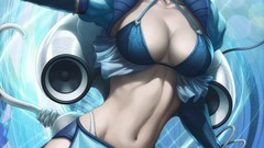 Headphones blondes microphones blue eyes short hair bra panties 