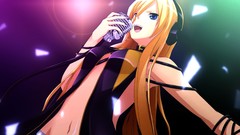 Headphones blondes microphones long hair blue eyes vocaloid 