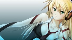 Headphones blondes tattoos anime girls green eyes