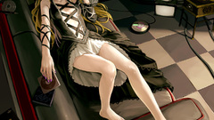 Headphones blondes touhou couch