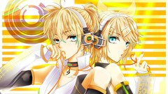 Headphones blondes vocaloid kagamine len kagamine rin aqua eyes 